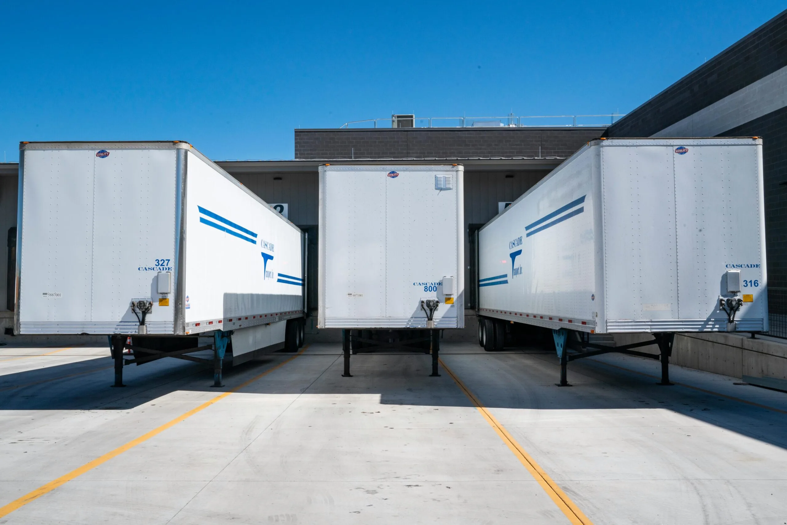 Freight trucks at a logistics hub