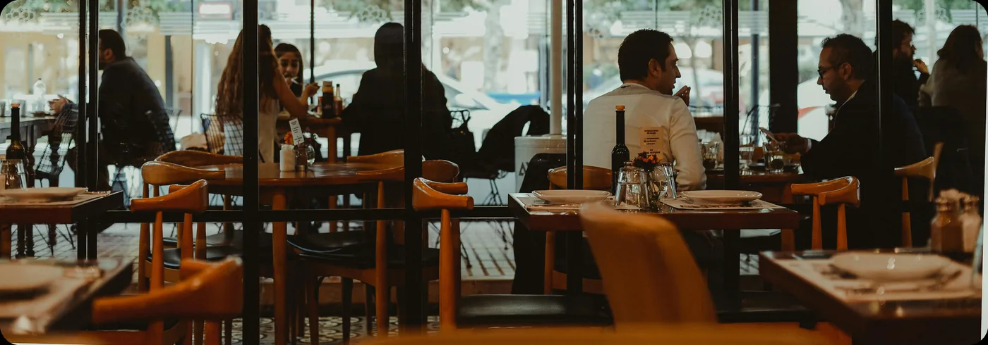 Restaurant dining area during a busy service