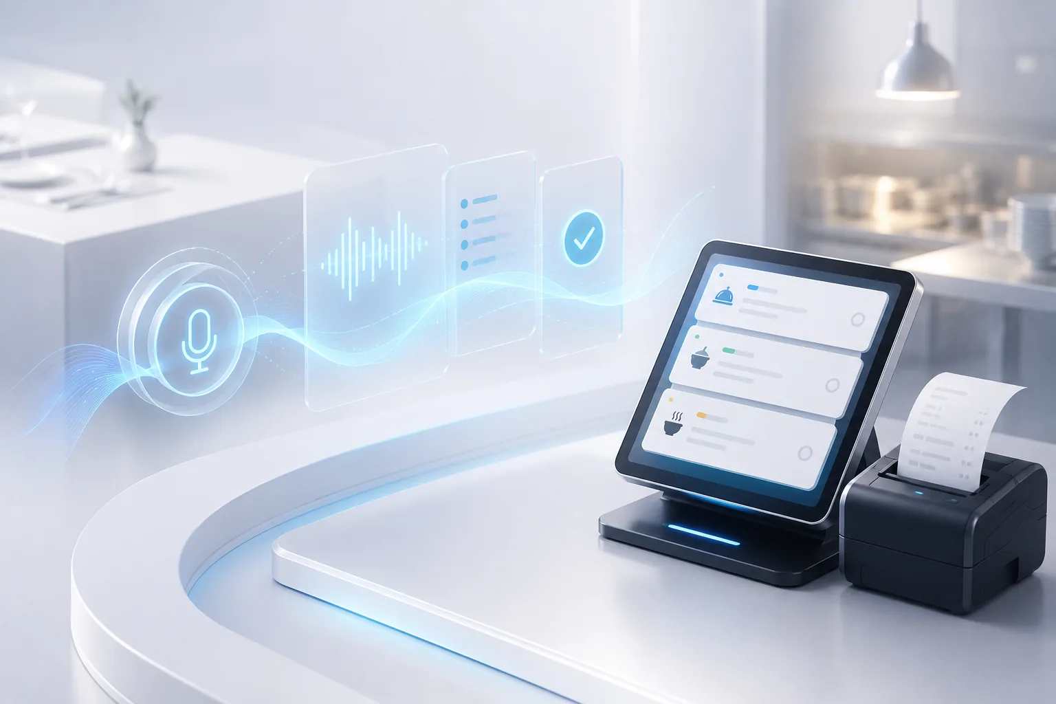 AI voice ordering pipeline from spoken order to a kitchen tablet and printed ticket