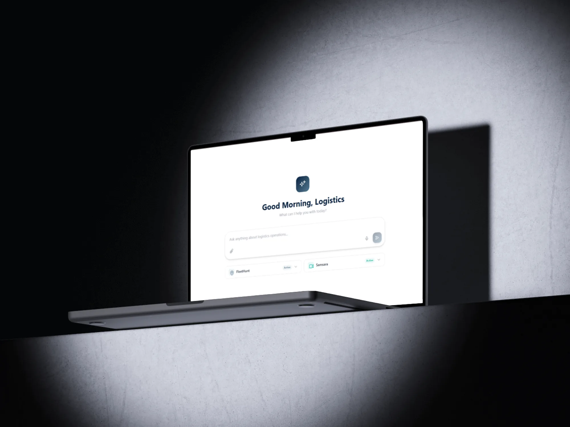 Logistics AI Agent fleet command center interface showing live vehicle tracking and fleet status