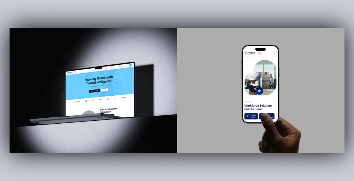 VRTek Consulting responsive build shown on laptop and mobile devices